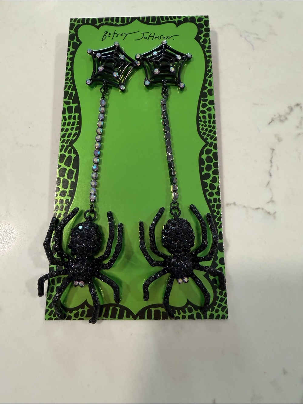 Betsey Johnson Black Spider Web Drop Earrings